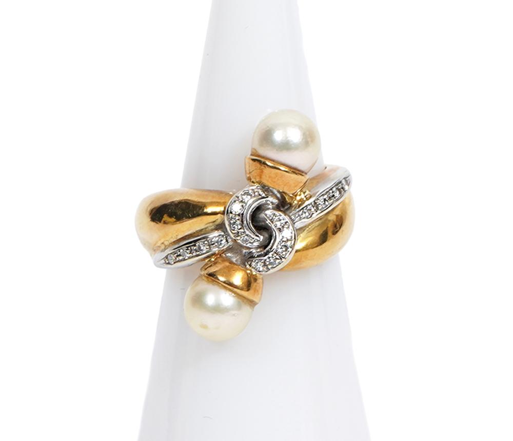 18K WG YG DIAMOND PEARL RINGContemporary 2cf1fb