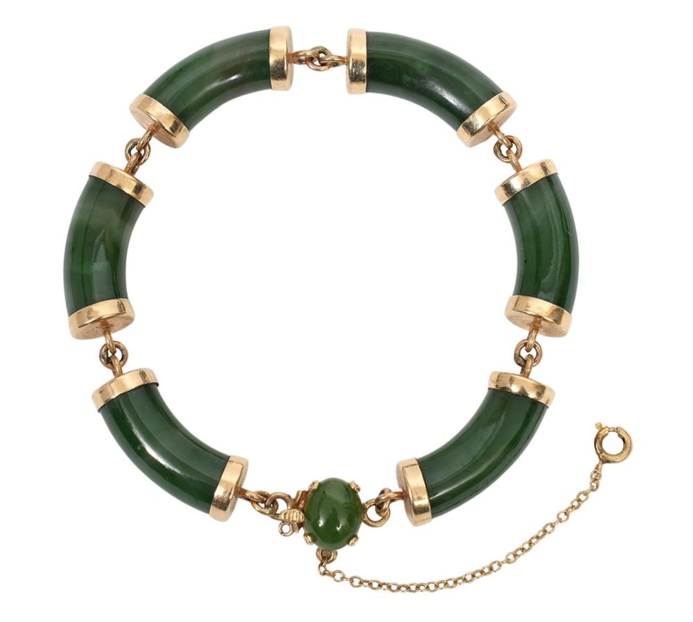 CHINESE JADE 14K YG LINK BRACELETChinese 2cf352