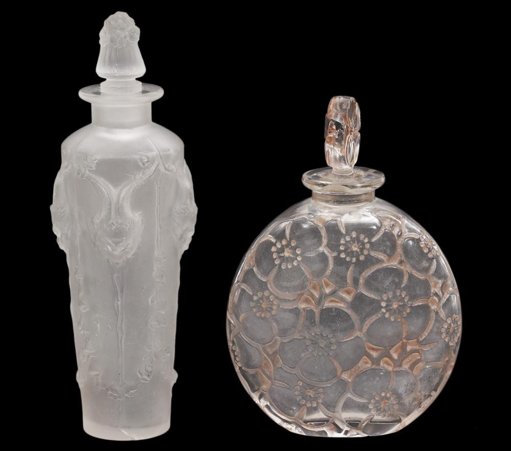 2 RENE LALIQUE CRYSTAL MOLDED FLACONSRene 2cf380