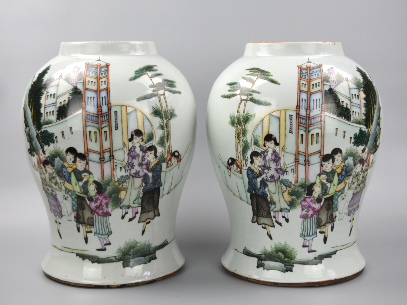 2 CHINESE FAMILLE ROSE VASES W/