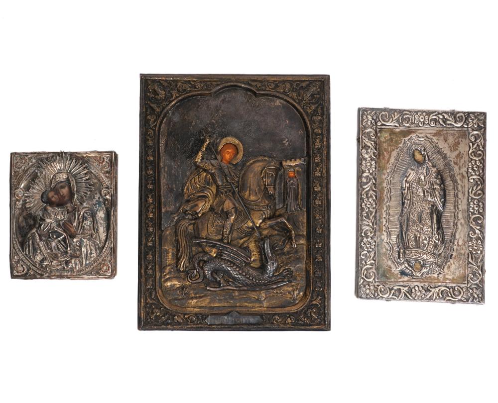 GROUP OF 3 SILVER RUSSIAN ICONS3 2cf578