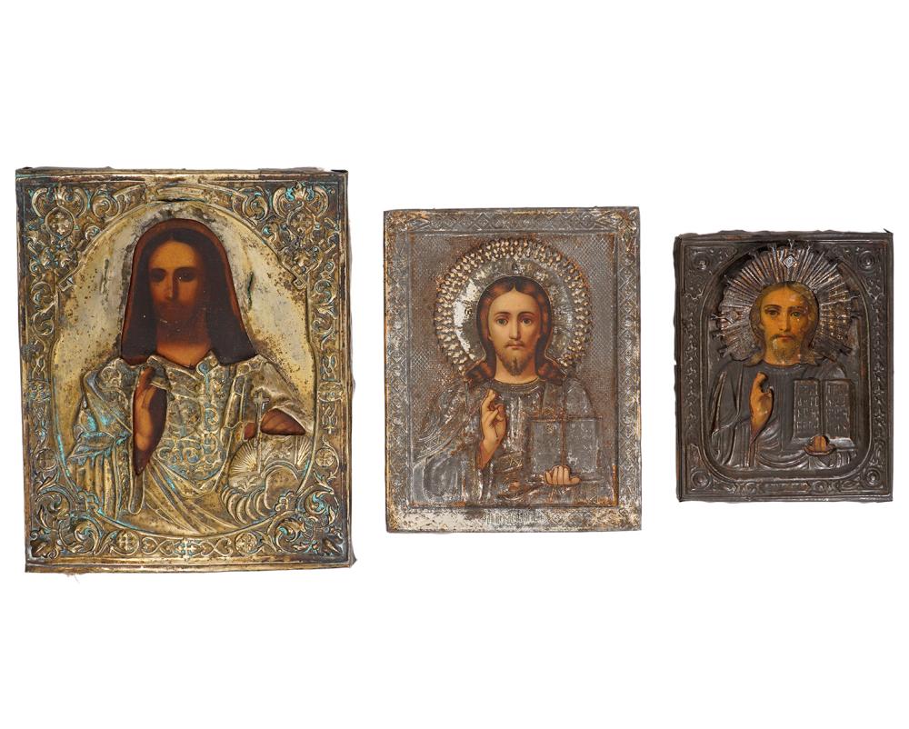 3 RUSSIAN ICONS WITH SILVER TONE