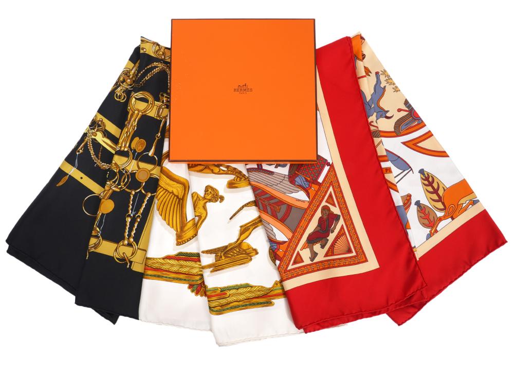 3 HERMES PARIS VINTAGE SILK SCARVES3 2cf591