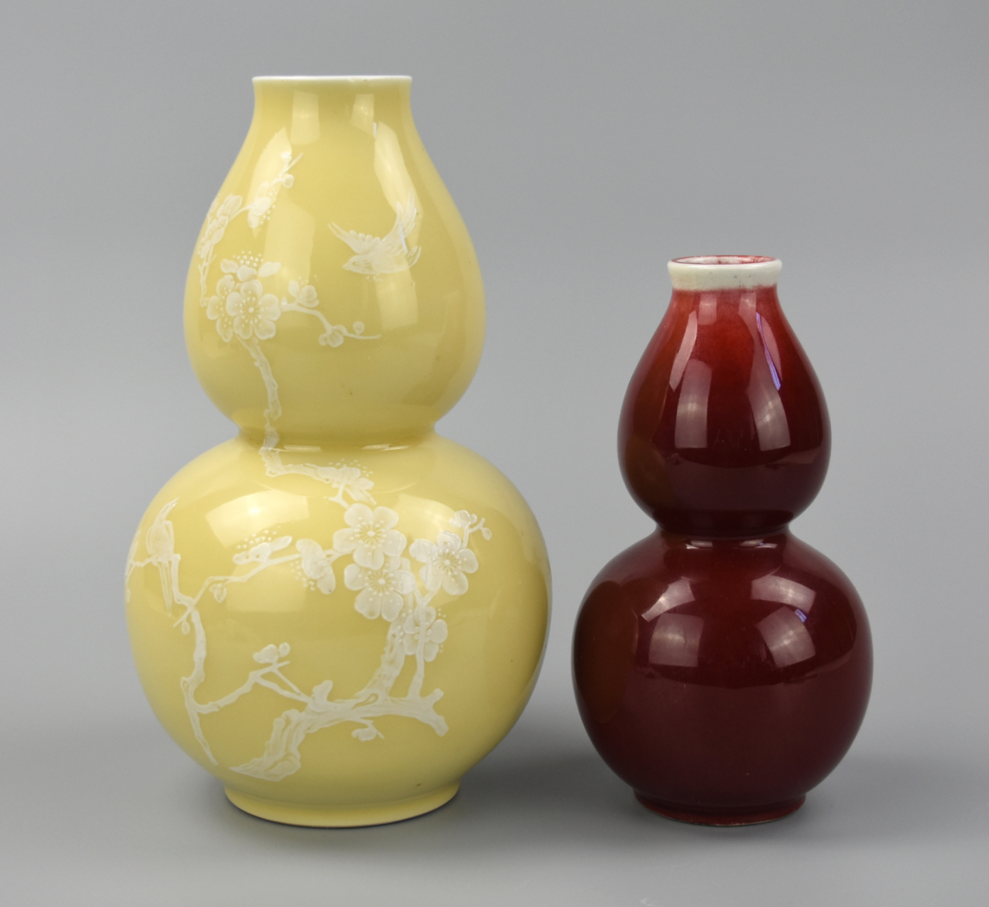 2 CHINESE GOURD VASES: YELLOW &