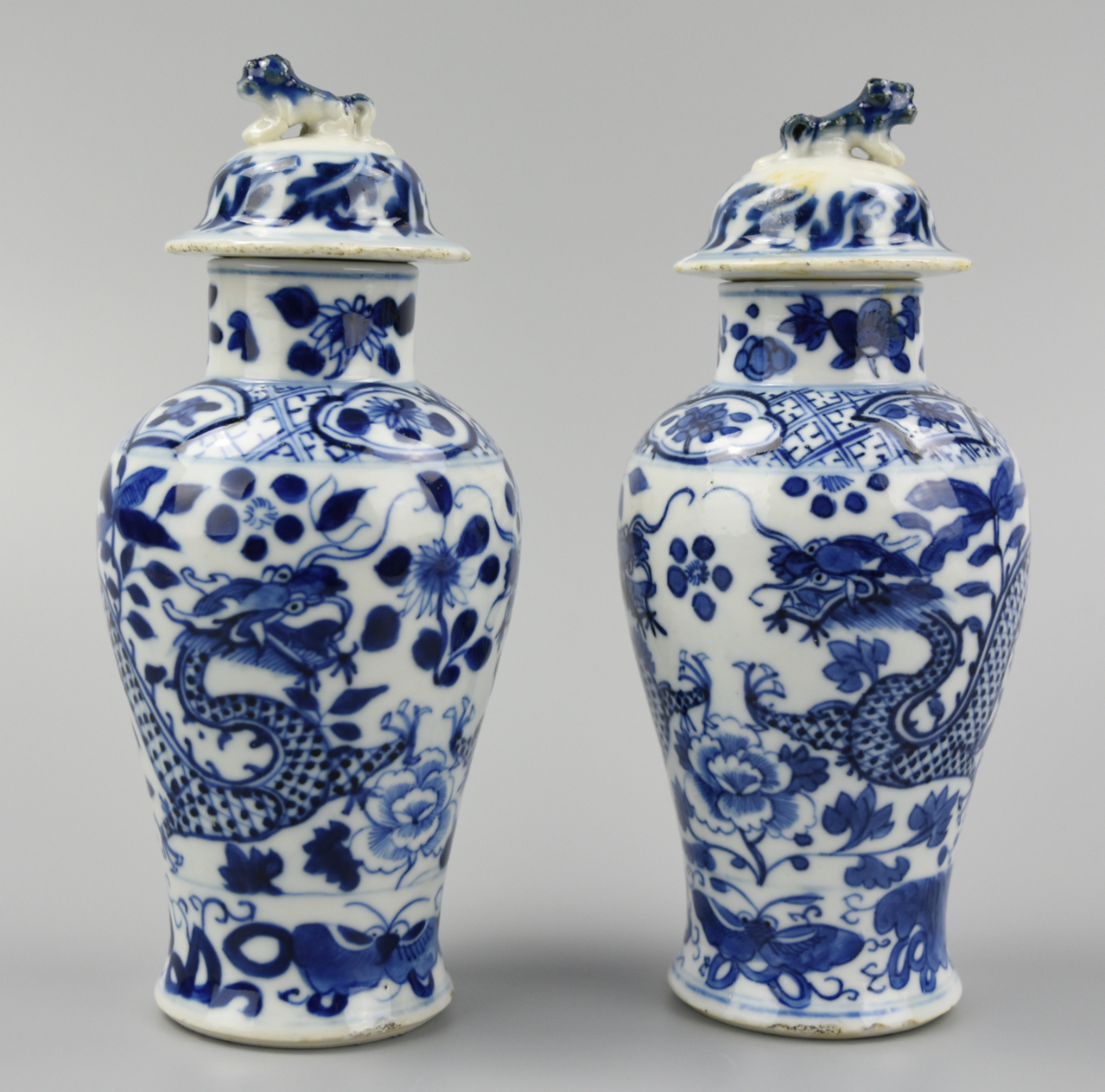 PAIR OF CHINESE B&W DRAGON VASES