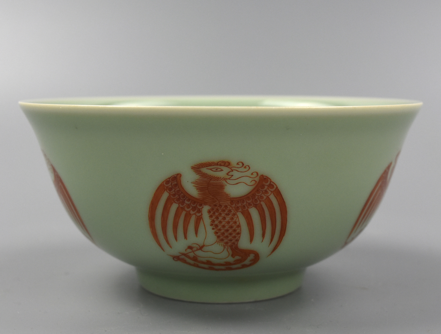 CELADON CORAL RED PHONEIX BOWL 2cf60c