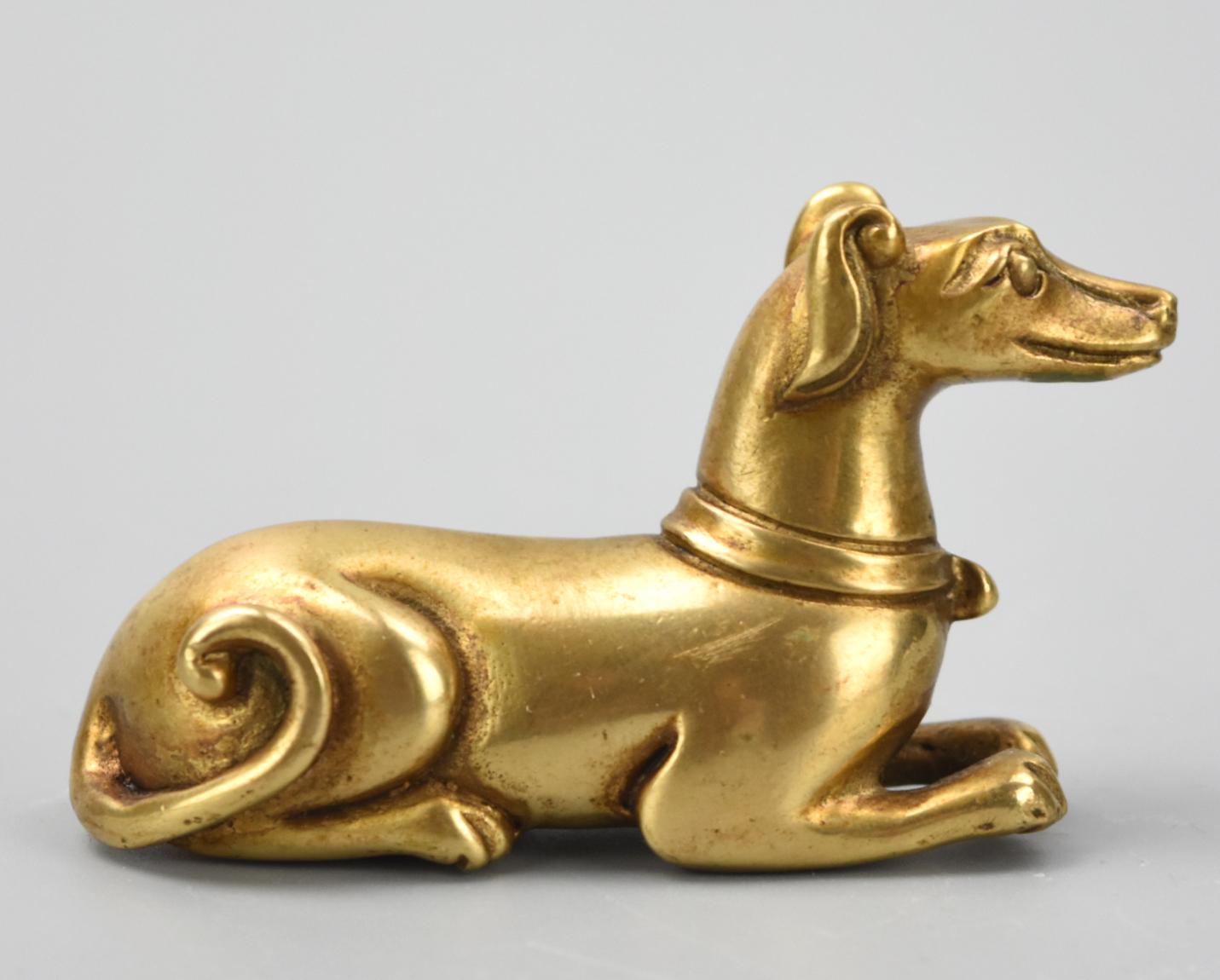 CHINES GILT BRONZE FIGURE OF GREYHOUND,QING