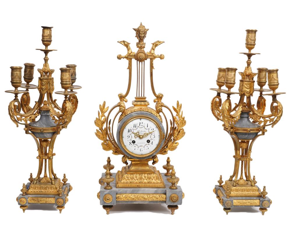 FRENCH EMPIRE GILT BRONZE & MARBLE