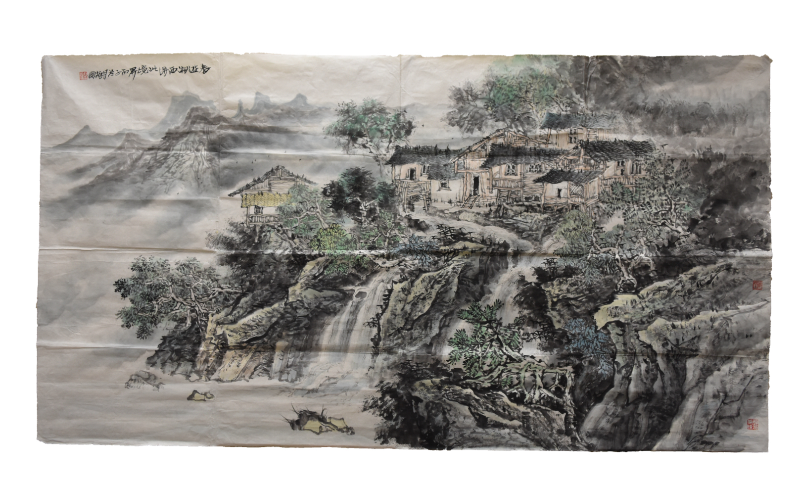 CHINESE MOUNTAIN SETTLEMENT PAINTING 2cf7a9