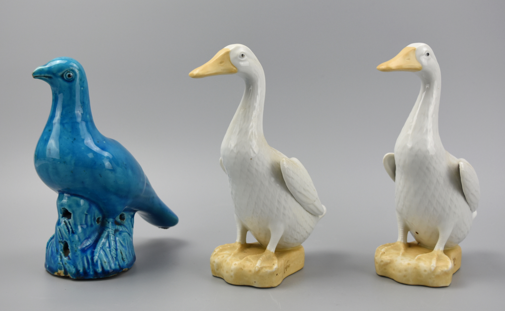 TWO CHINESE WHITE GLAZE GOOSE & PEACOCK