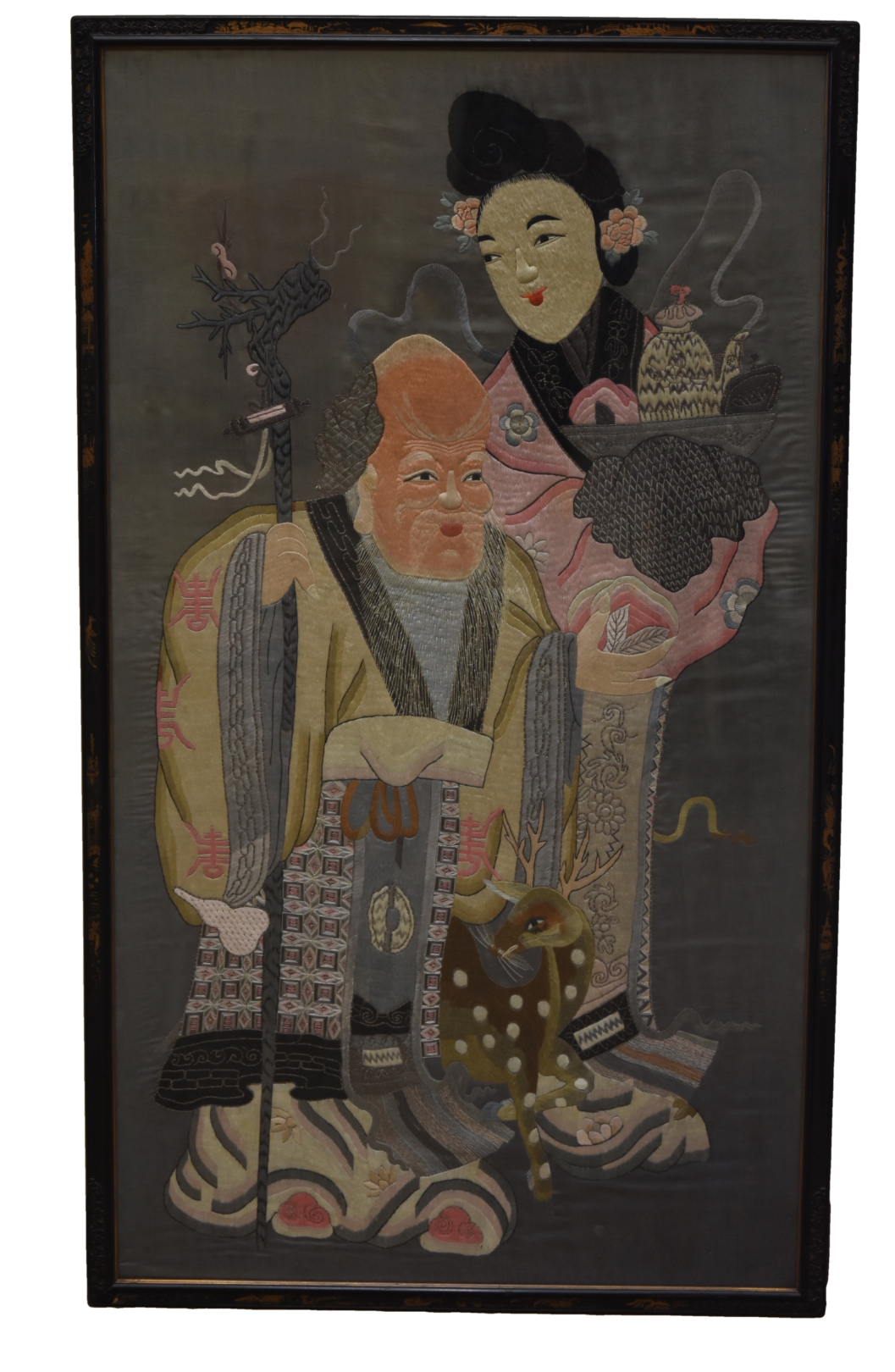 LARGE, FRAMED, CHINESE EMBROIDERY