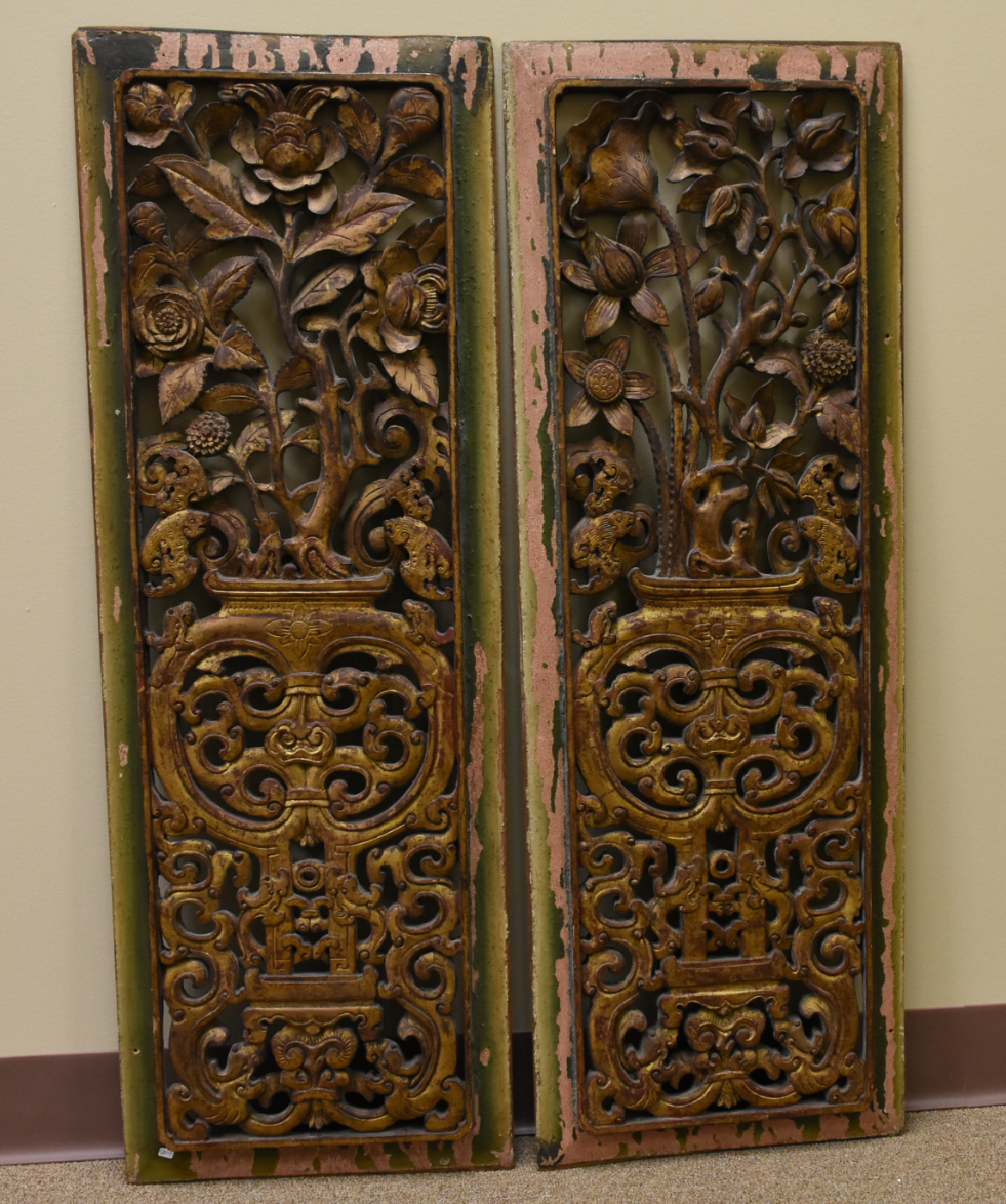 PAIR OF CHINESE GILDED WOOD PANELS QING 2cf82a