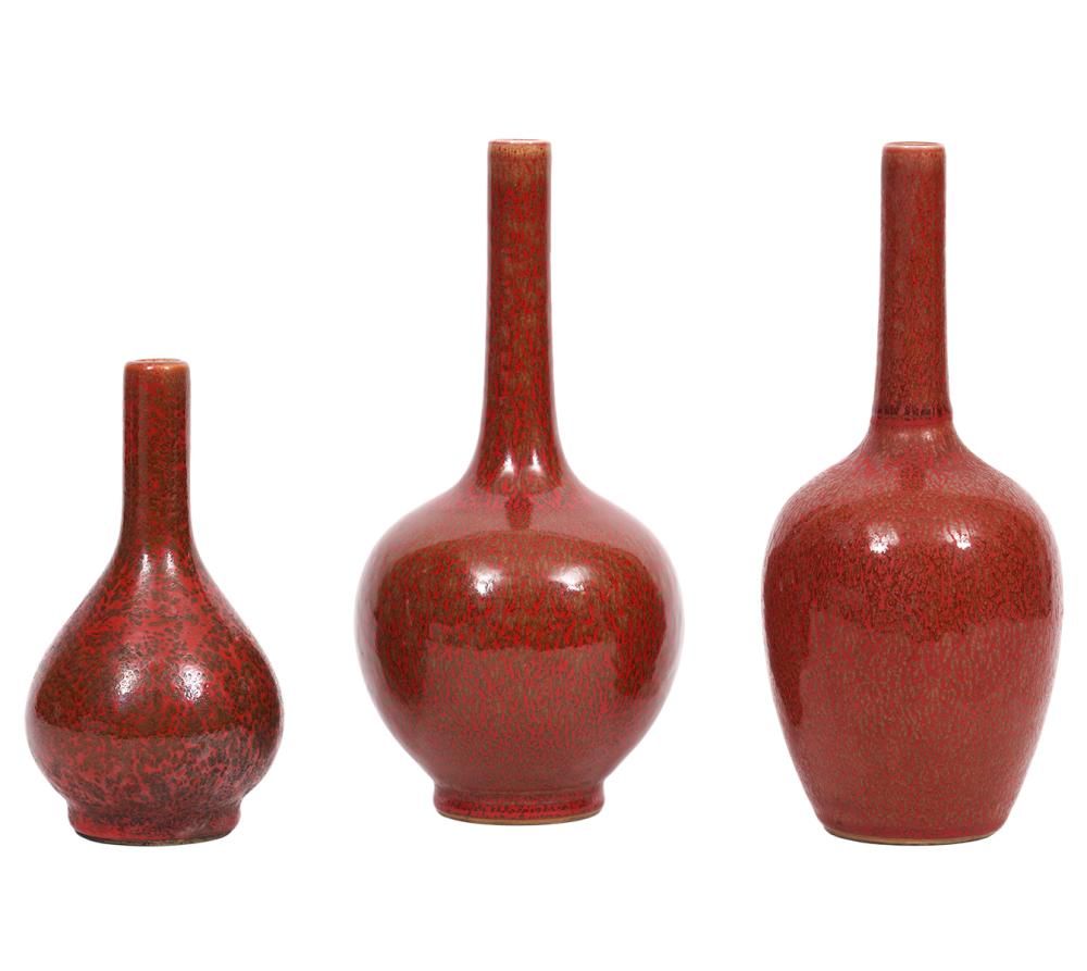 3 CHINESE PEACHBLOOM GLAZED CERAMIC