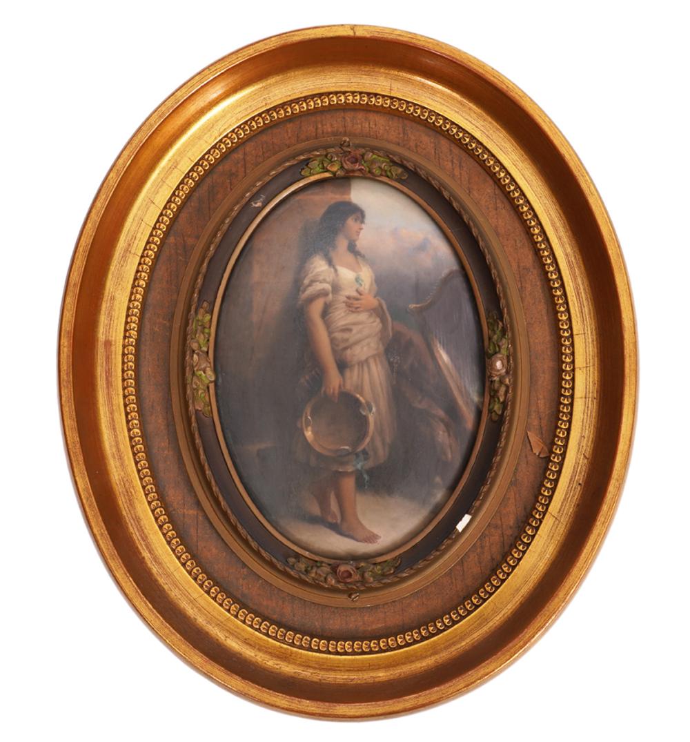 KPM 19TH C. PORCELAIN PLAQUE 'TAMBOURINE