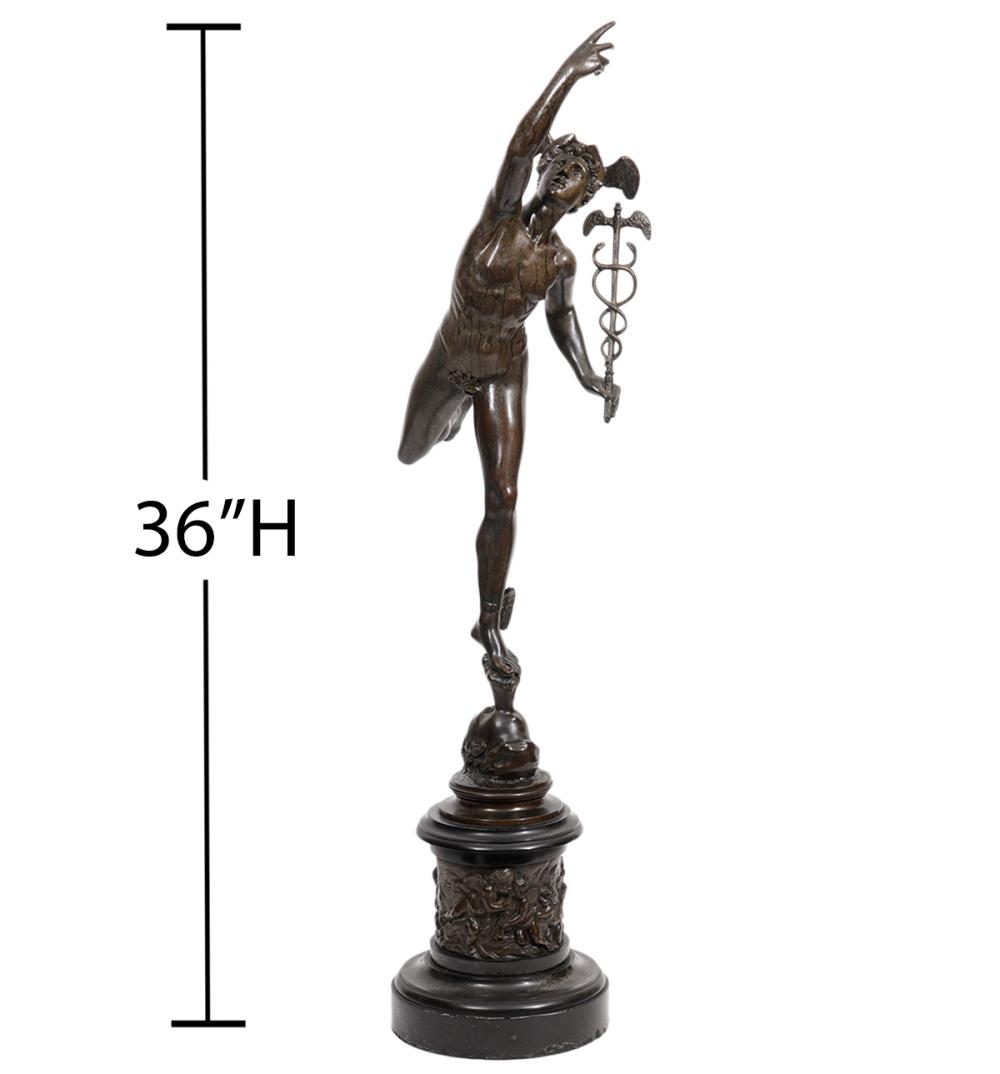 BRONZE FIGURE OF MERCURY ON MARBLE 2cf9ca