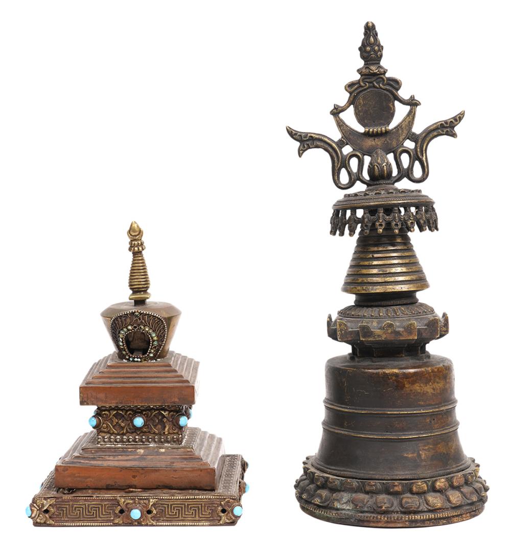 2 BRONZE TIBETAN STUPAS2 Tibetan 2cf9de