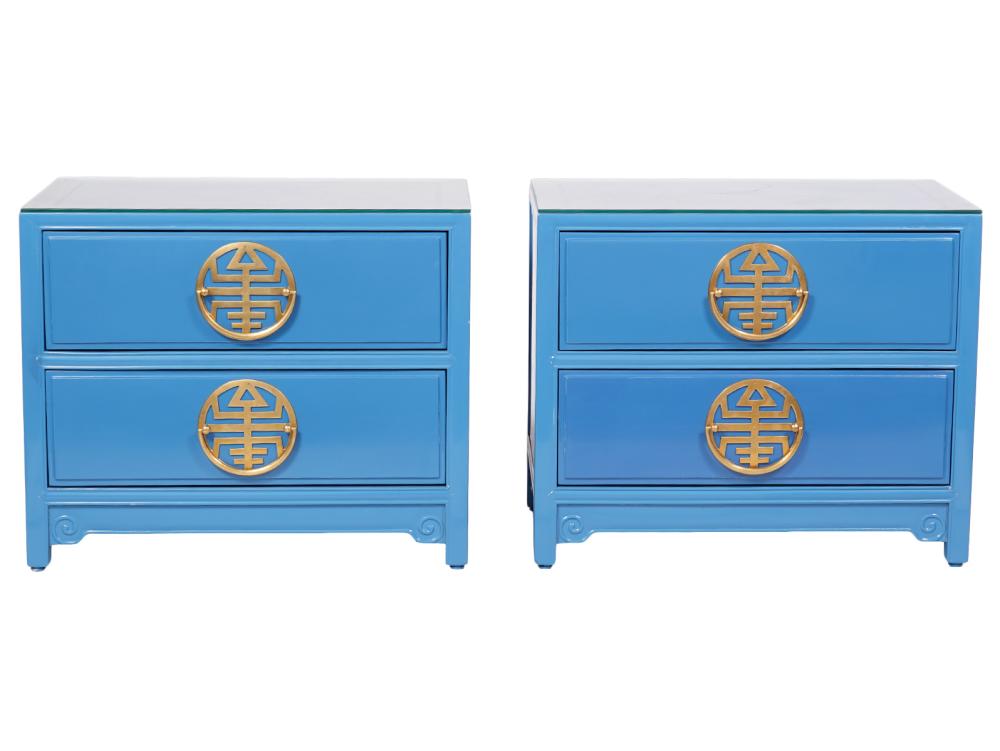 PR OF BLUE LACQUERED SIDE TABLES