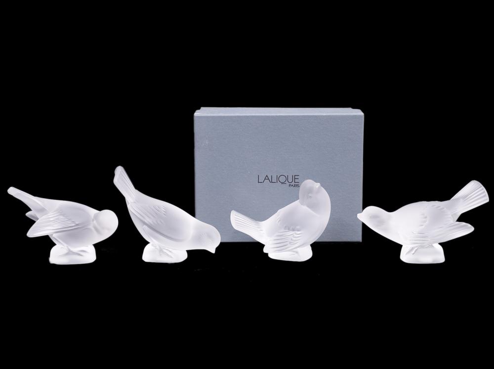 4 LALIQUE FROSTED BIRD FIGURINES4