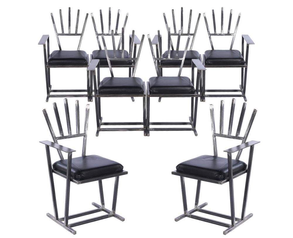 SET OF 8 STEEL ARM CHAIRS BY GARY