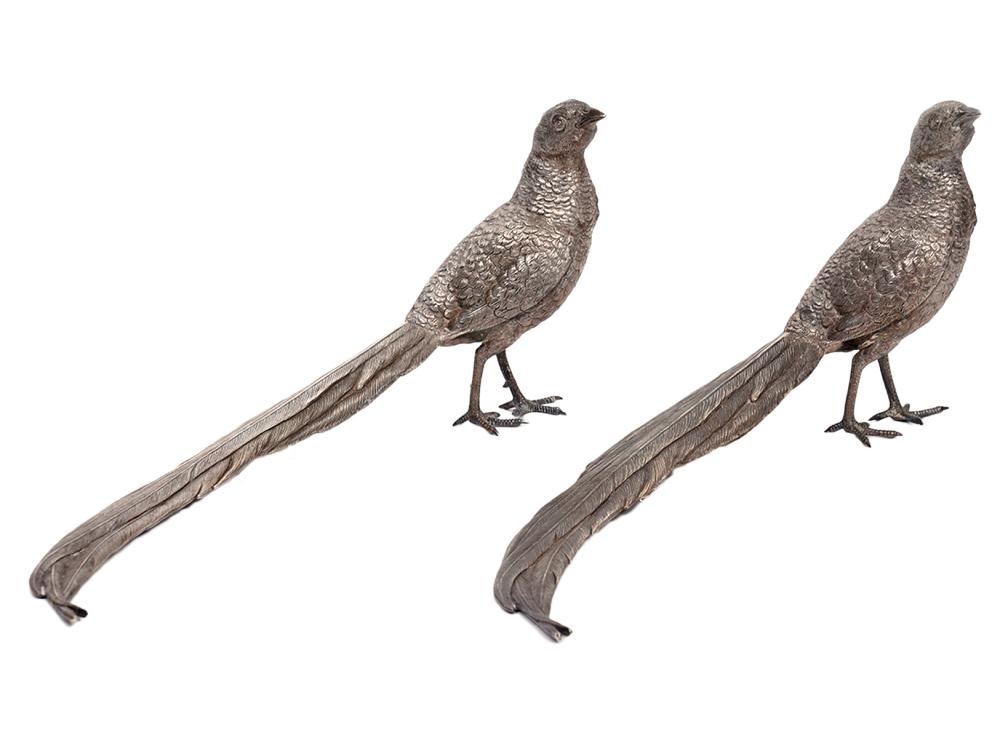 PAIR OF PERUVIAN STERLING SILVER PHEASANT