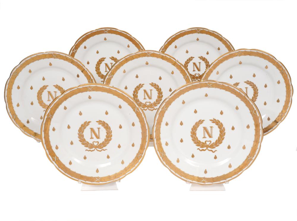 7 NAPOLEAN WHITE PLATES WITH GOLD CREST7