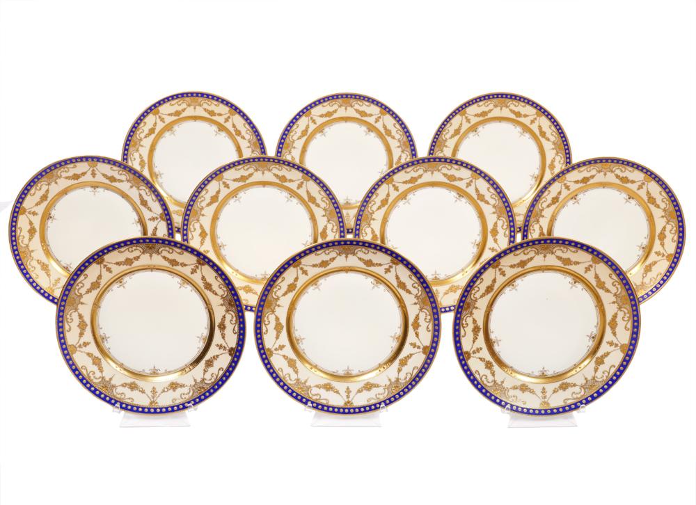 10 DRESDEN GOLD ENCRUSTED DESSERT PLATES10