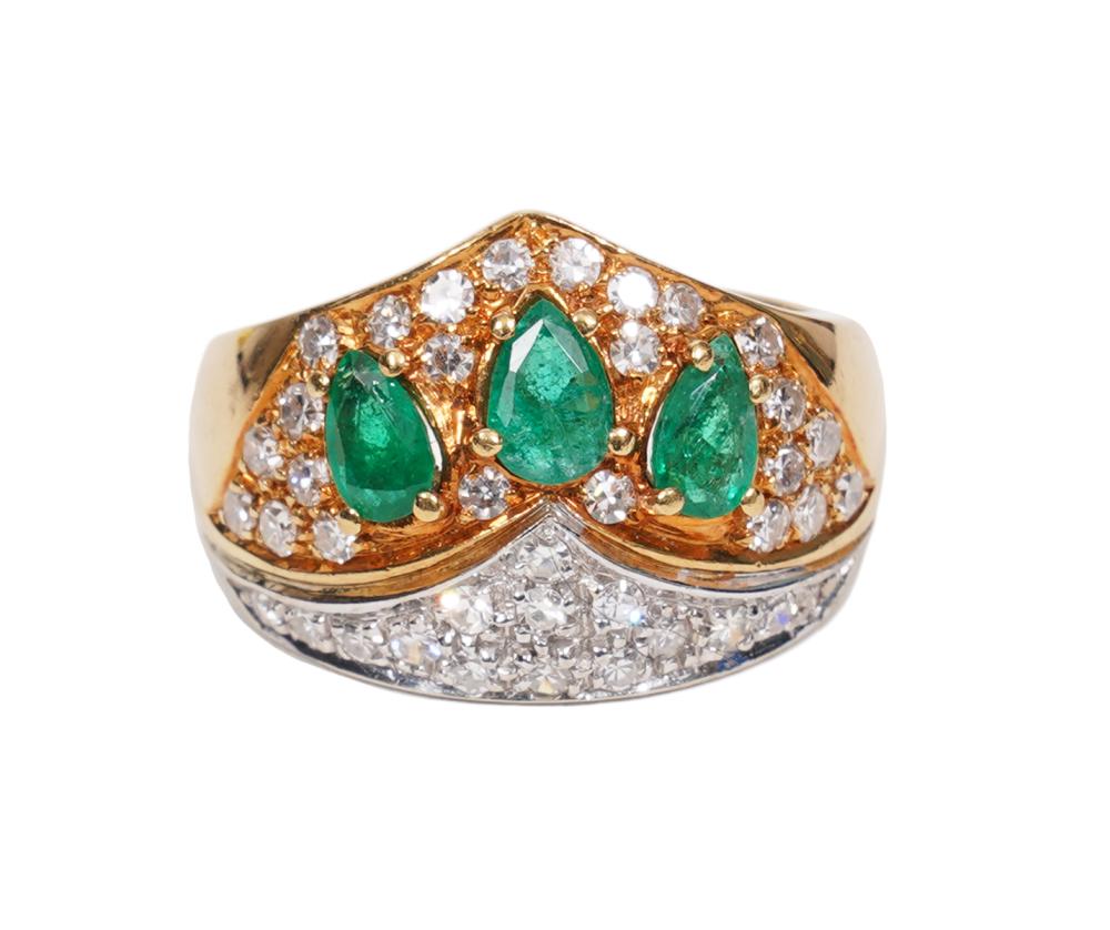 18K YELLOW GOLD EMERALD DIAMOND 2d0181