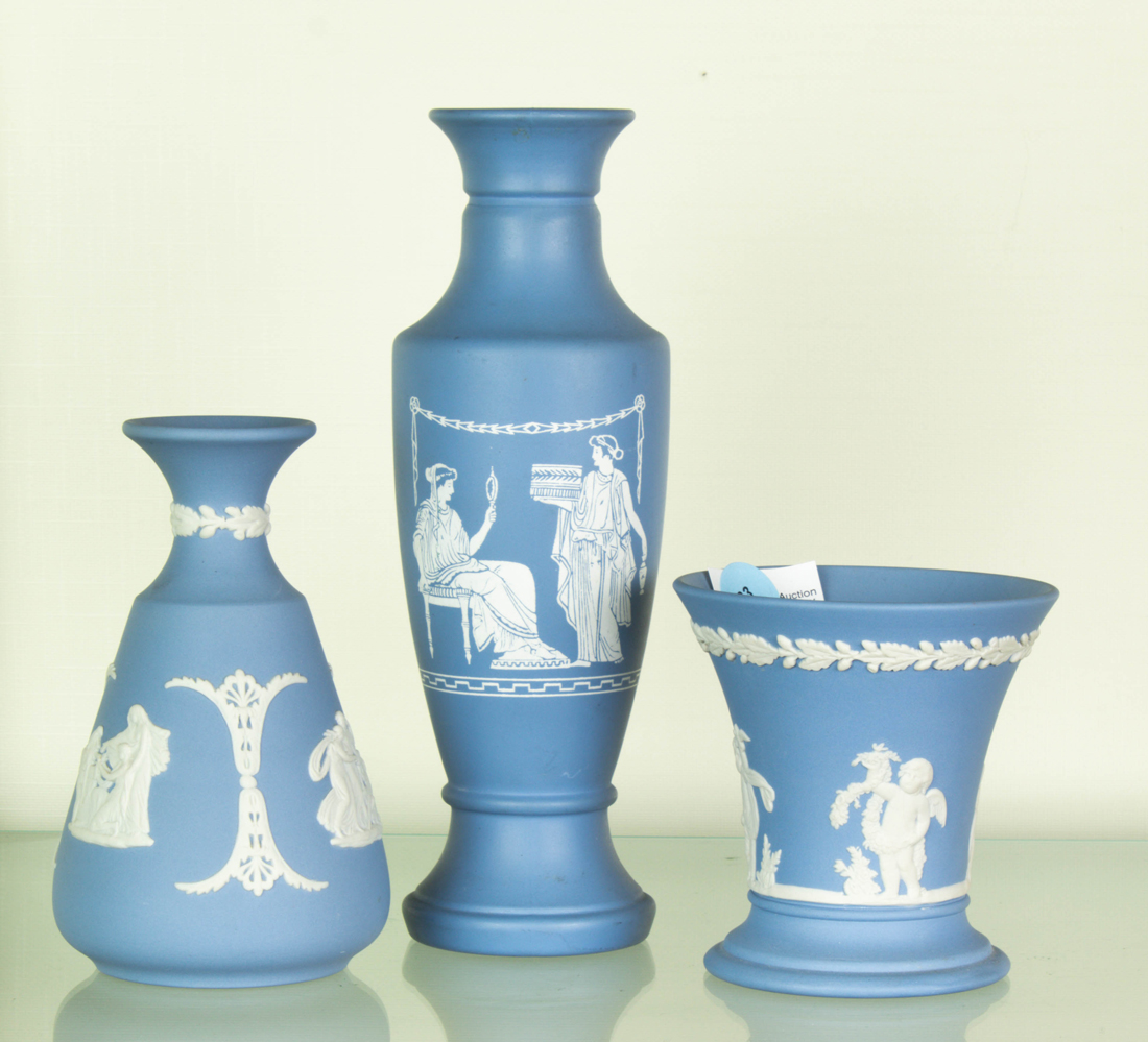 (LOT OF 3) TWO WEDGWOOD BLUE JASPER