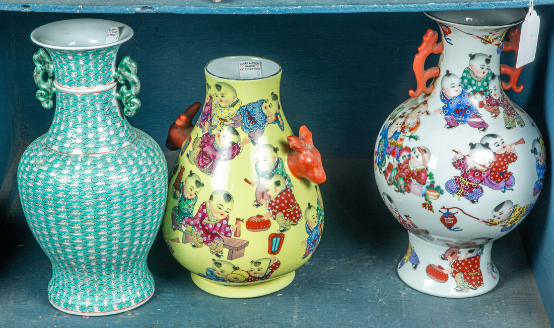 ONE BIN INCLUDING THREE ASIAN VASES