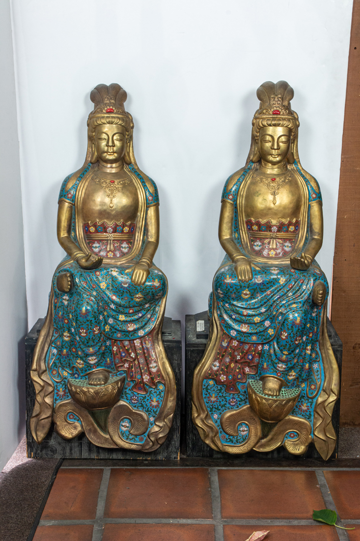 PAIR OF GILT BRONZE AND CLOISONNE