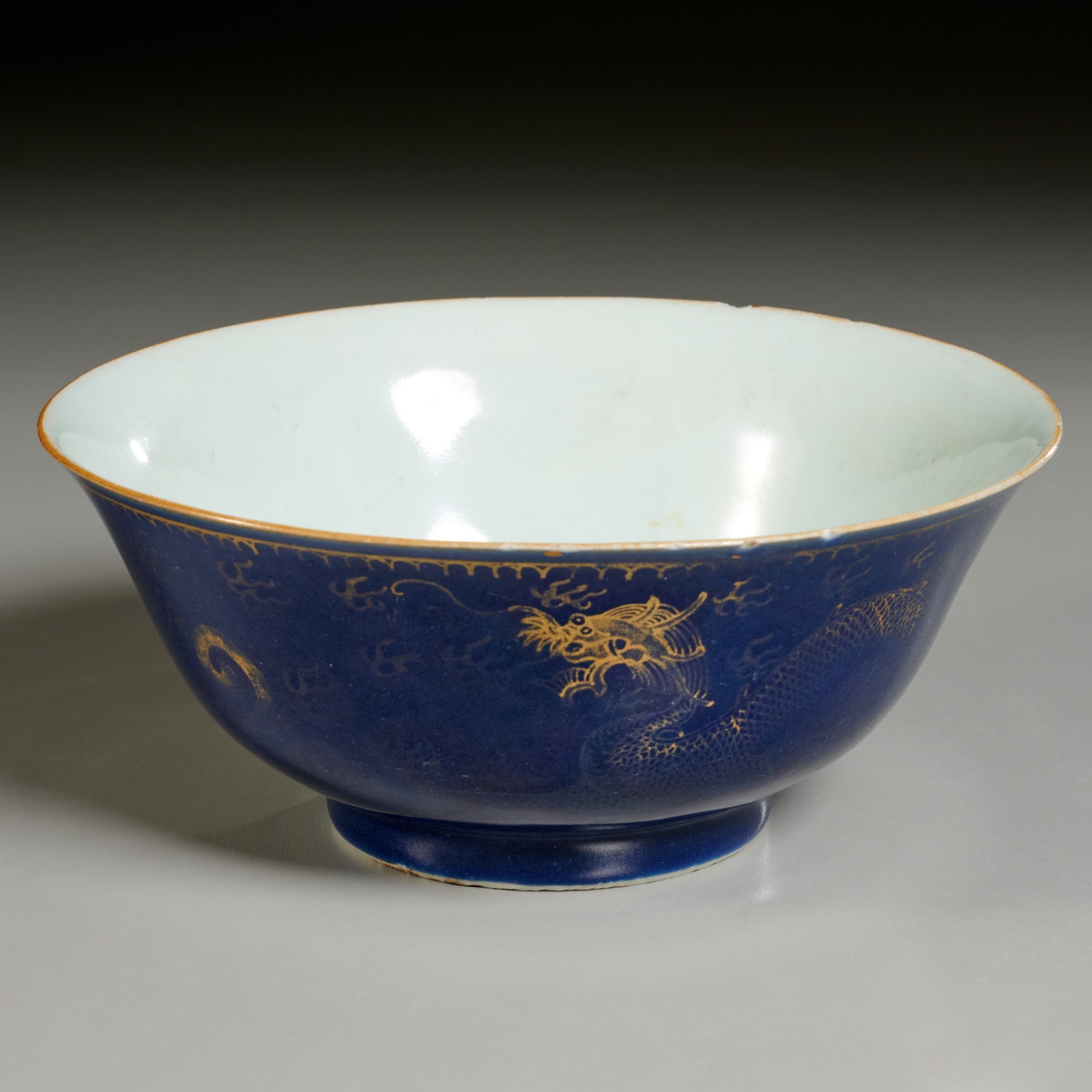 CHINESE POWDER BLUE AND GILT BOWL Qing