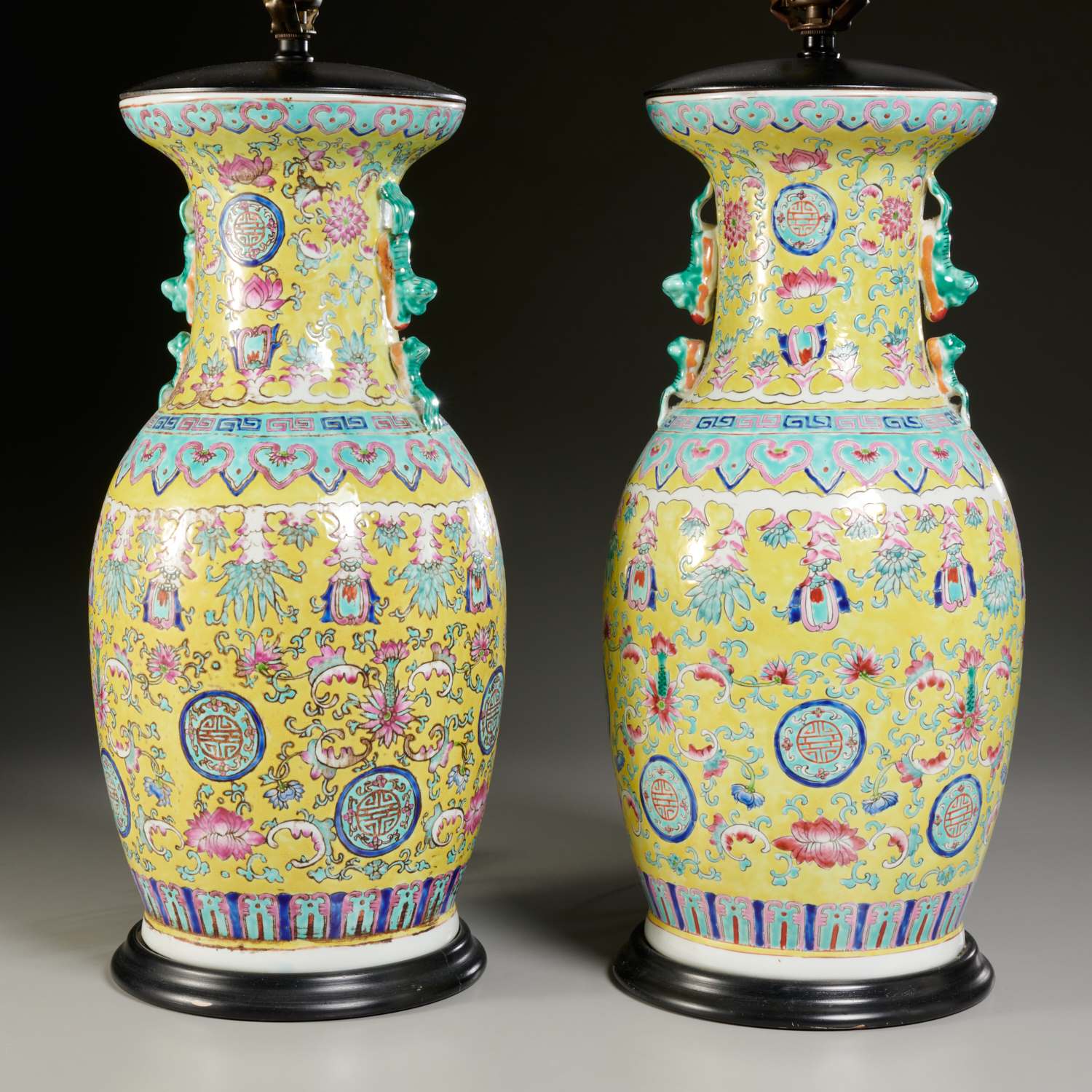 PAIR CHINESE YELLOW GROUND VASE 2cdf20