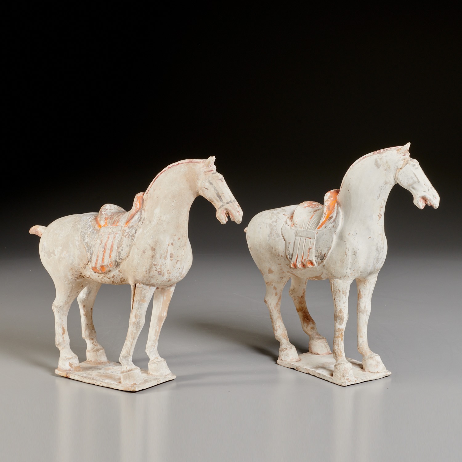 PAIR CHINESE PAINTED POTTERY HORSES