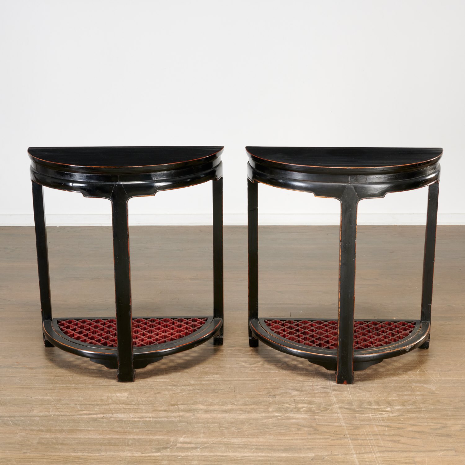 PAIR CHINESE MODERN LACQUERED DEMILUNE