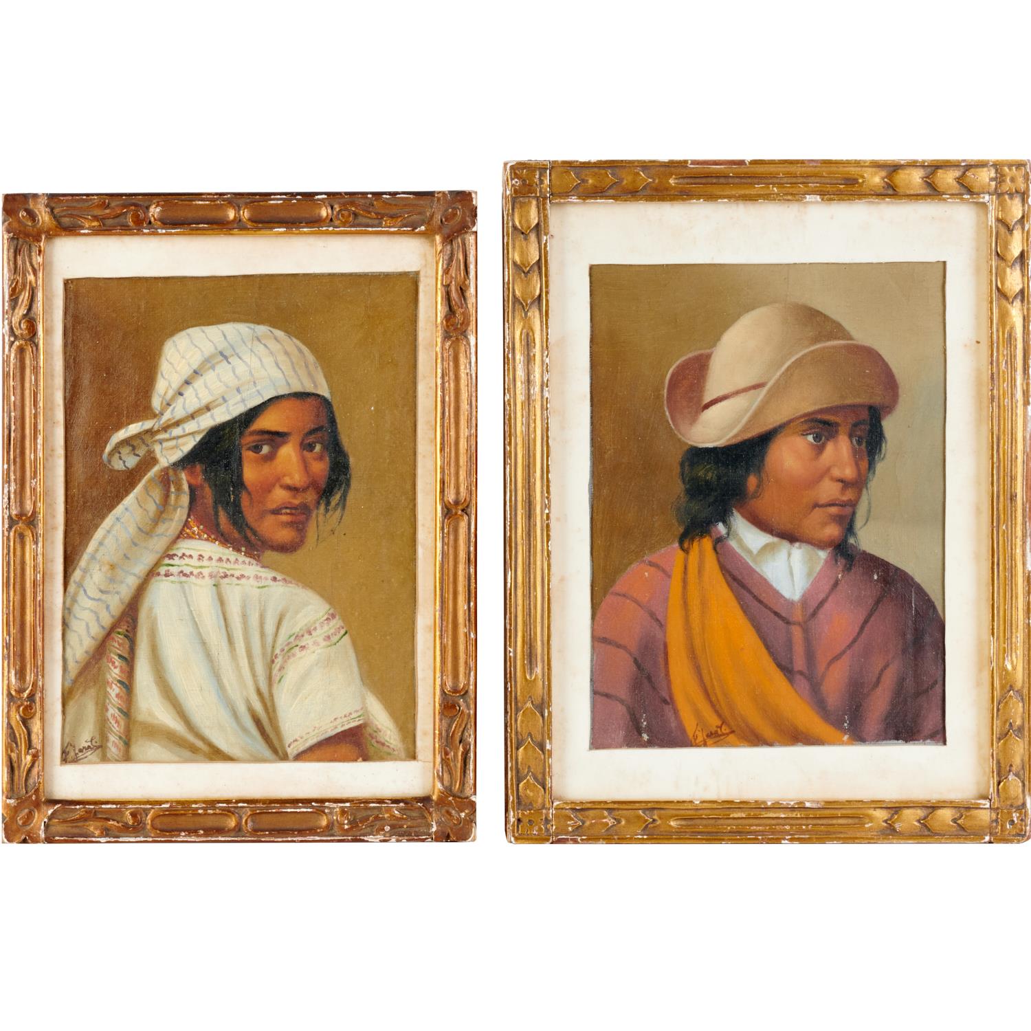 JOSE JARA, PAIR OIL ON VELLUM PAINTINGS