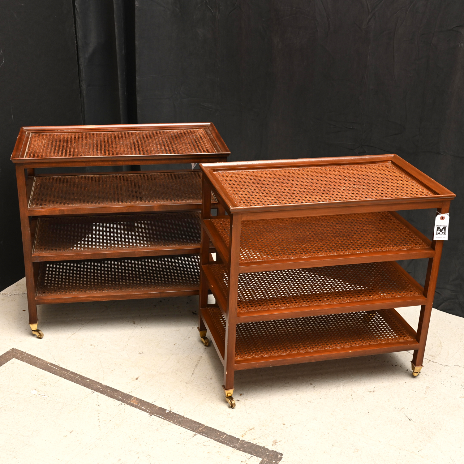 NICE PAIR CONTEMPORARY CANED ETAGERE