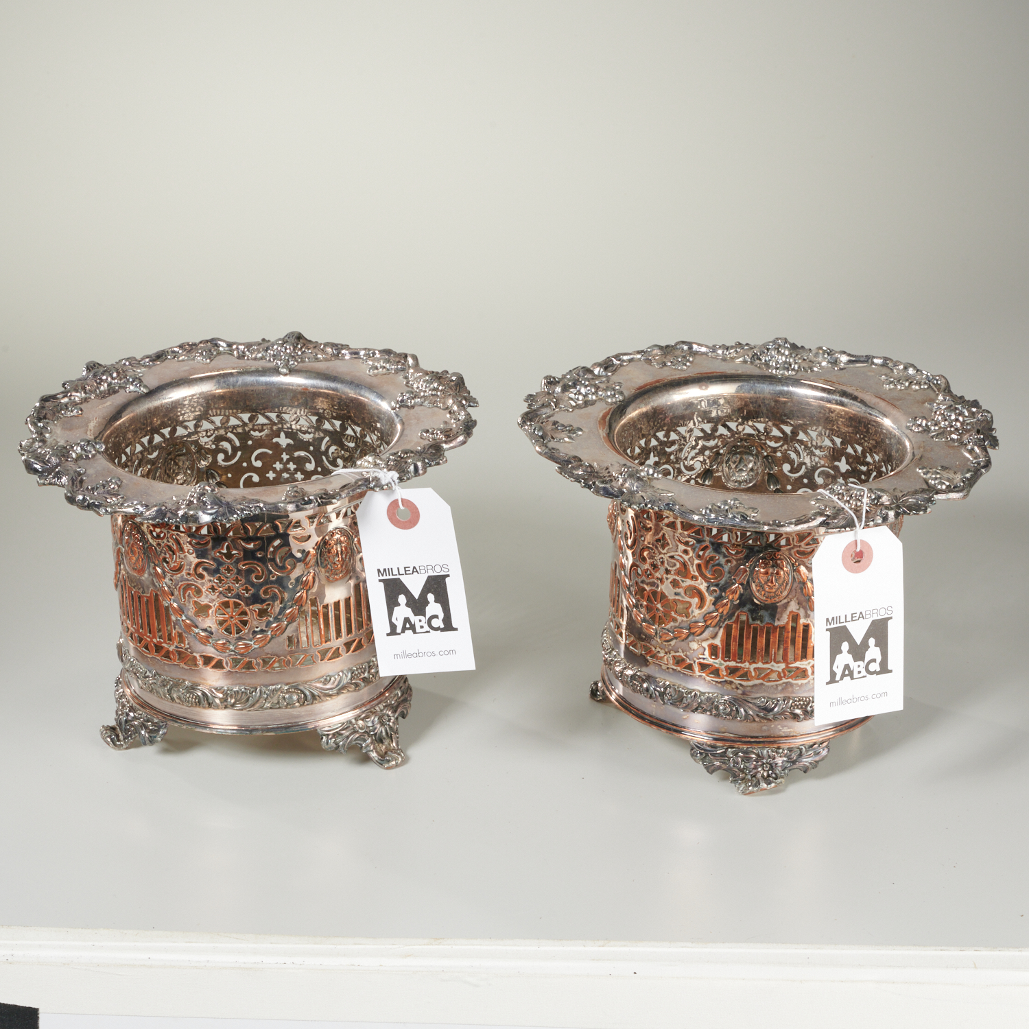 PAIR ENGLISH PIERCED SILVER PLATED