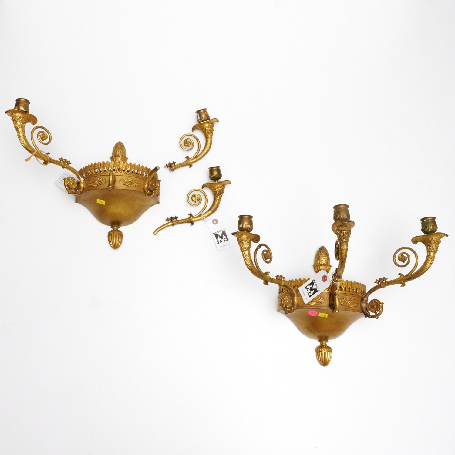 NICE PAIR EMPIRE GILT BRONZE WALL 2ce074