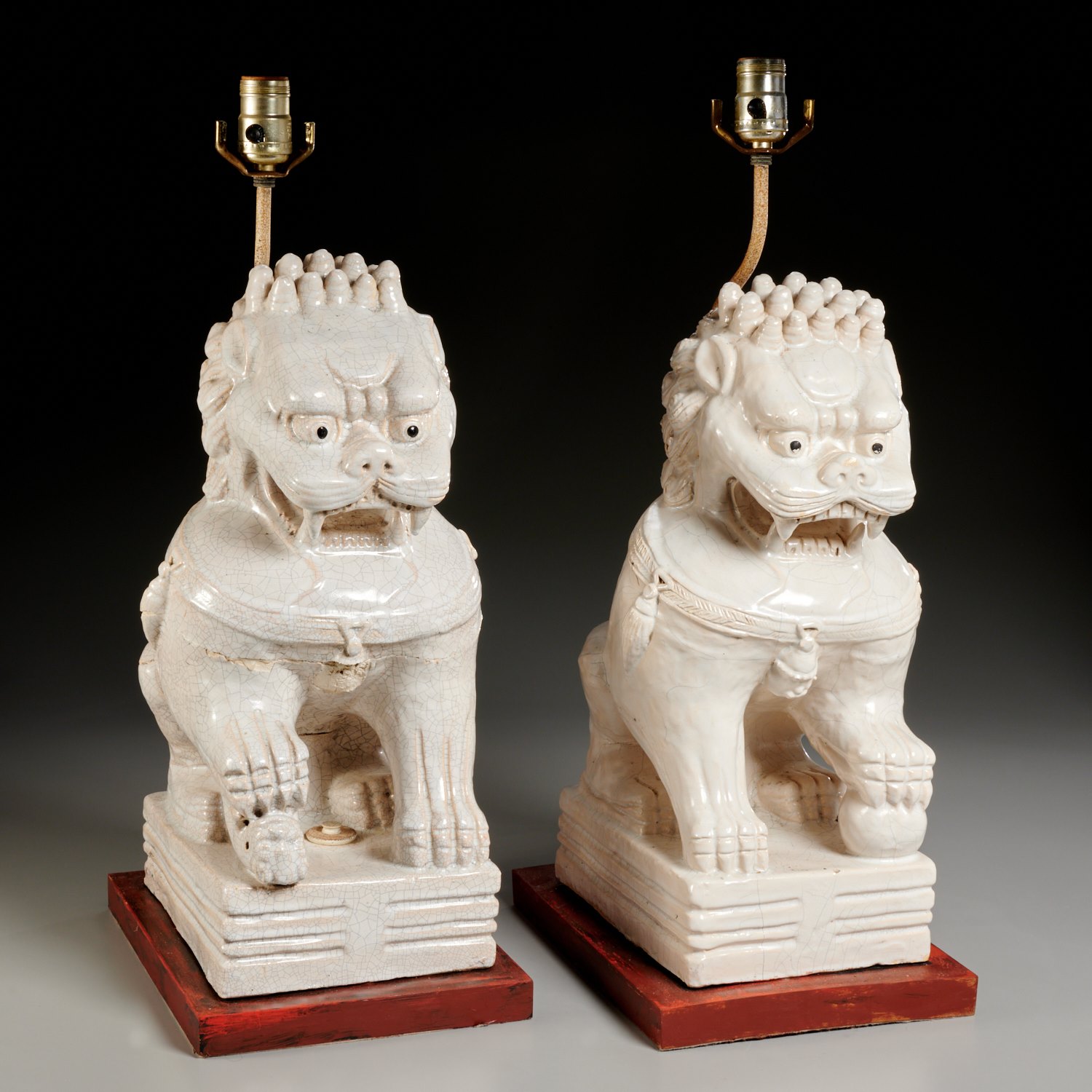 PAIR CHINESE FOO DOGS MOUNTED AS