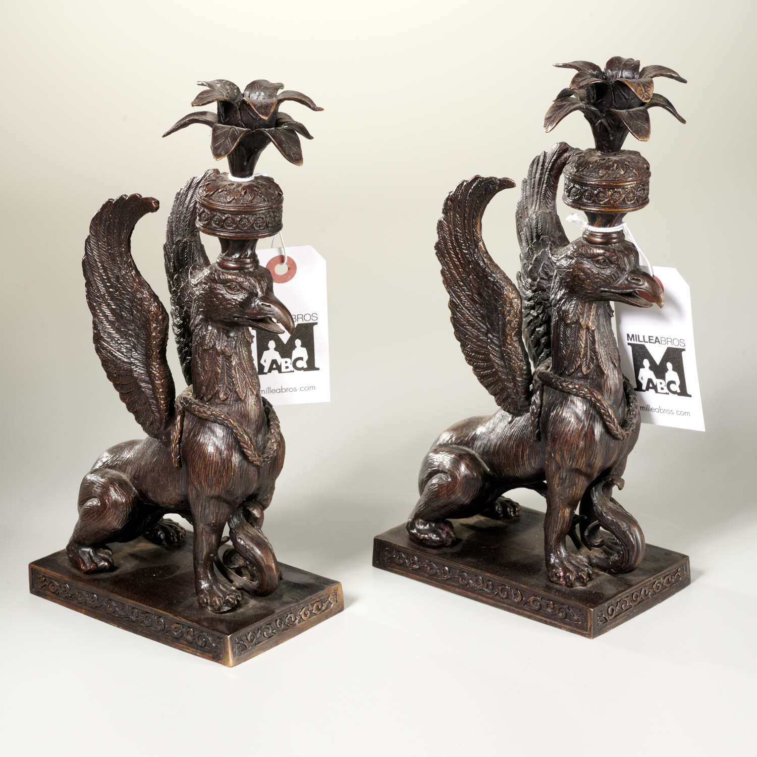 PAIR GRIFFIN-FORM CANDLE HOLDERS