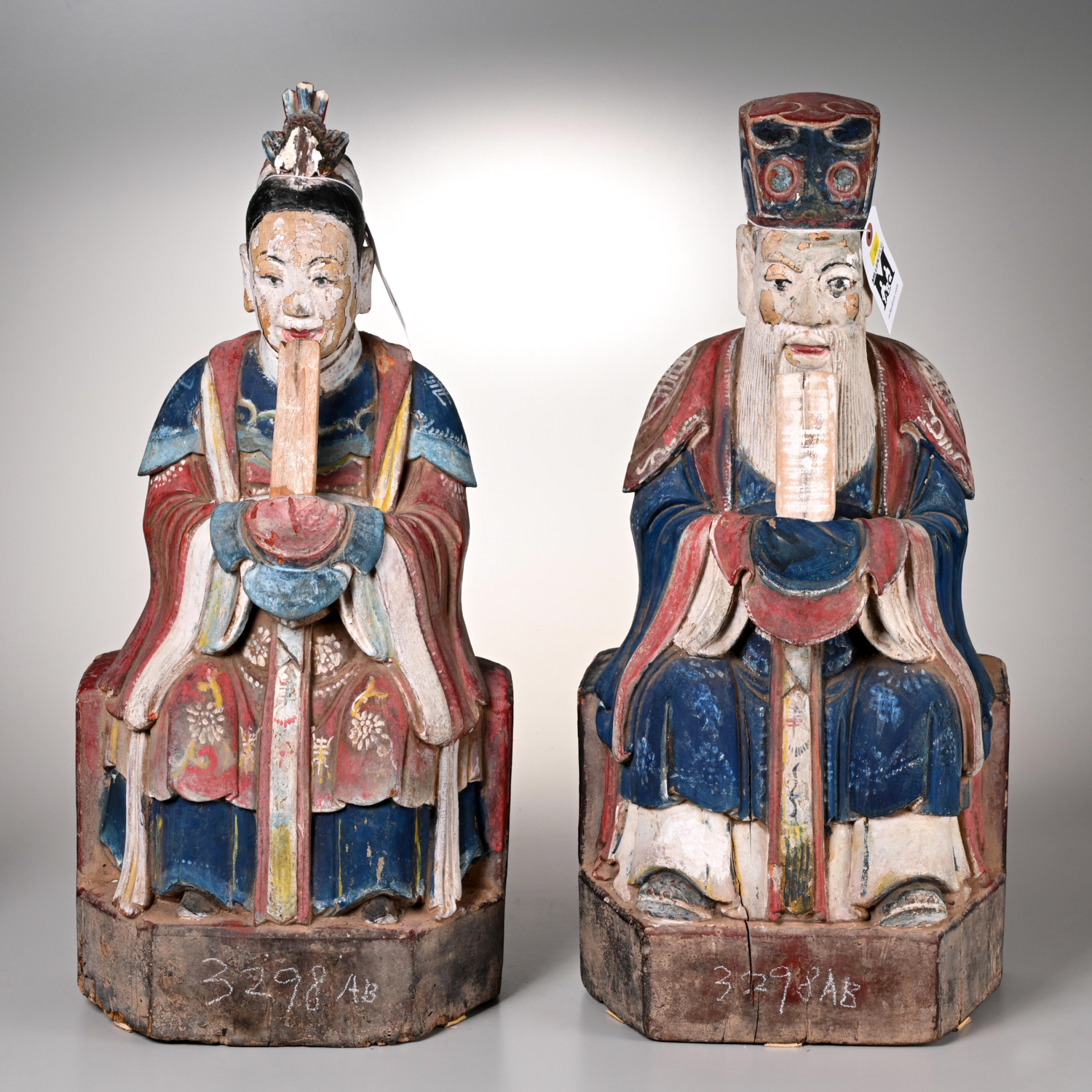 PAIR LARGE CHINESE CARVED WOOD