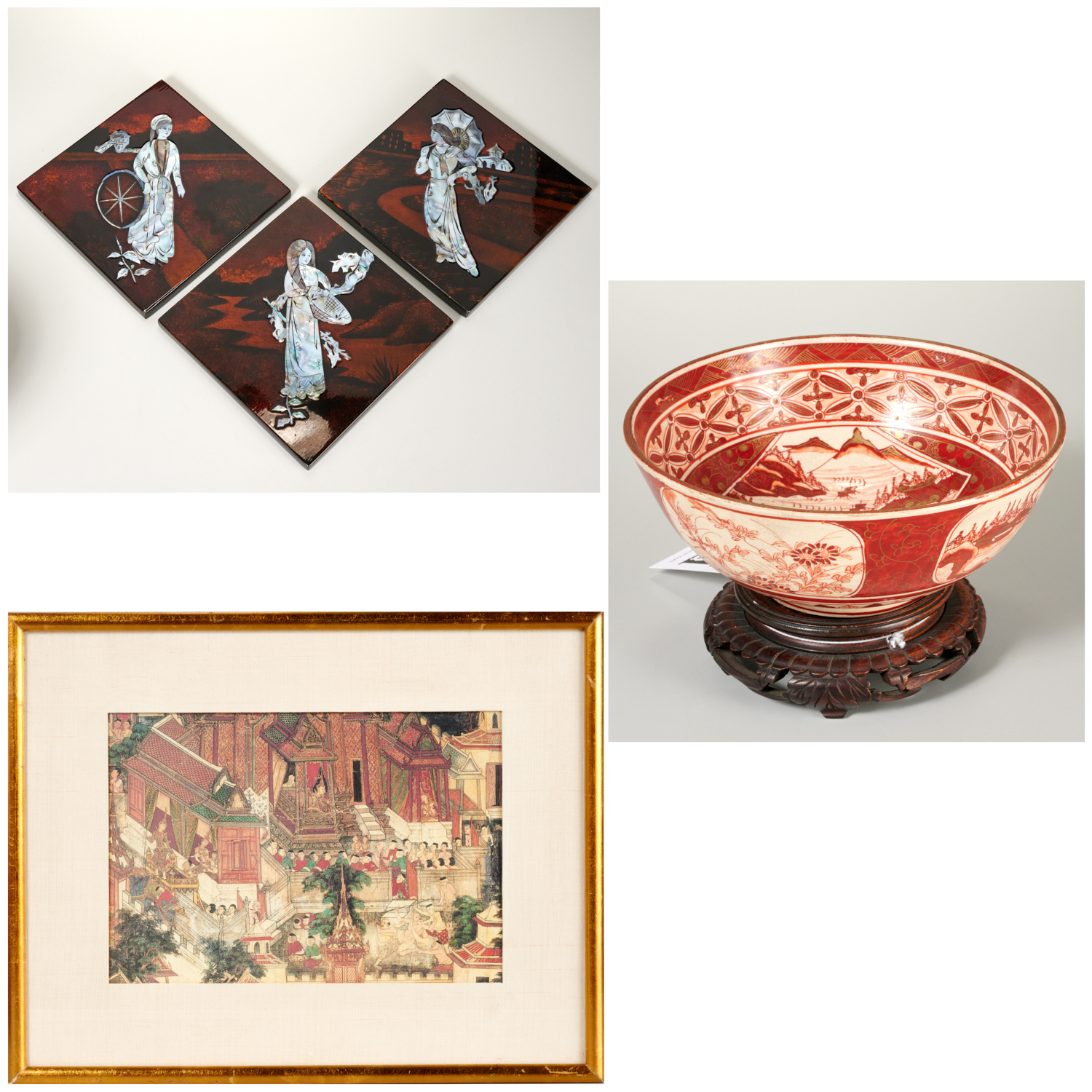 JAPANESE PLAQUES, PRINT, AND PORCELAIN