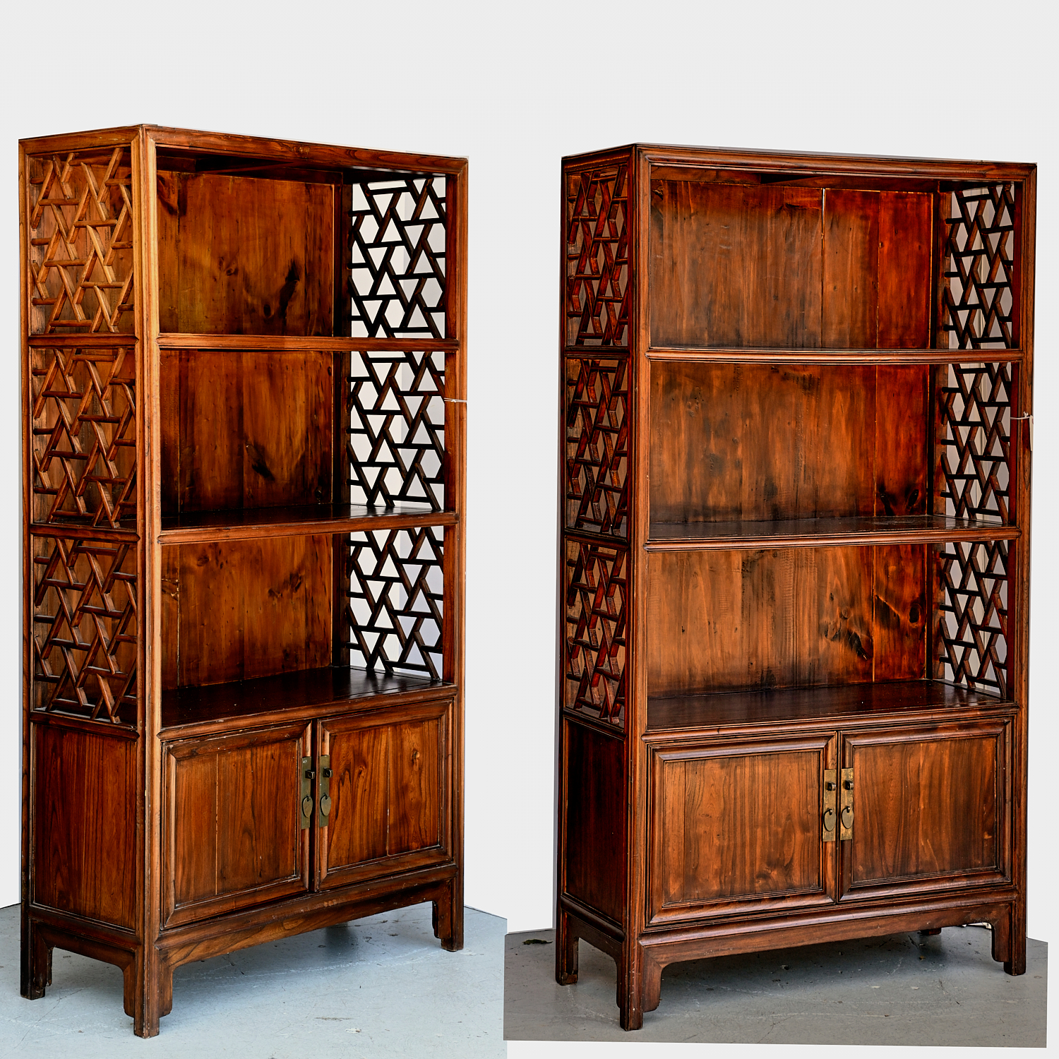 NICE PAIR CHINESE CRACKED ICE BOOKCASES 2ce131