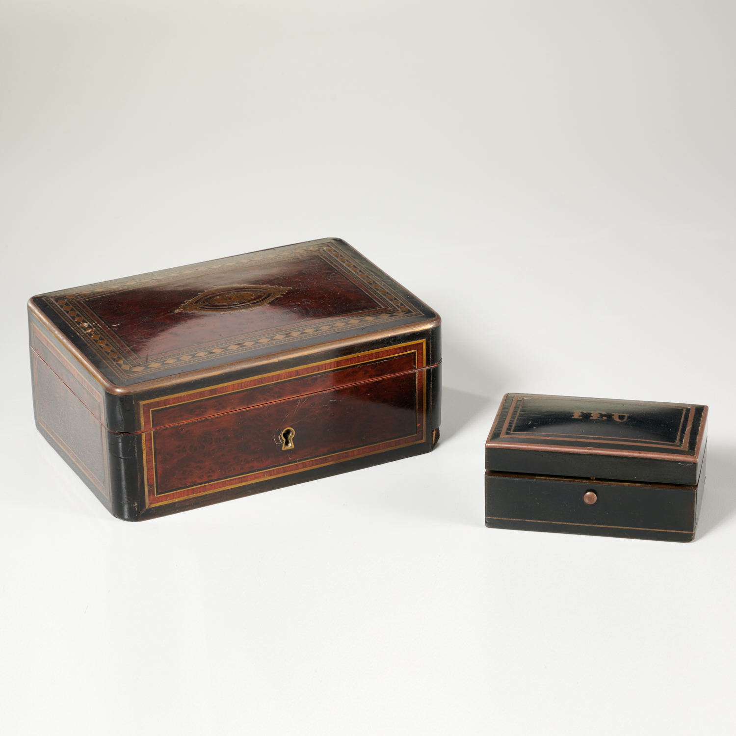  2 FRENCH BRASS INLAID BOXES  2ce15a