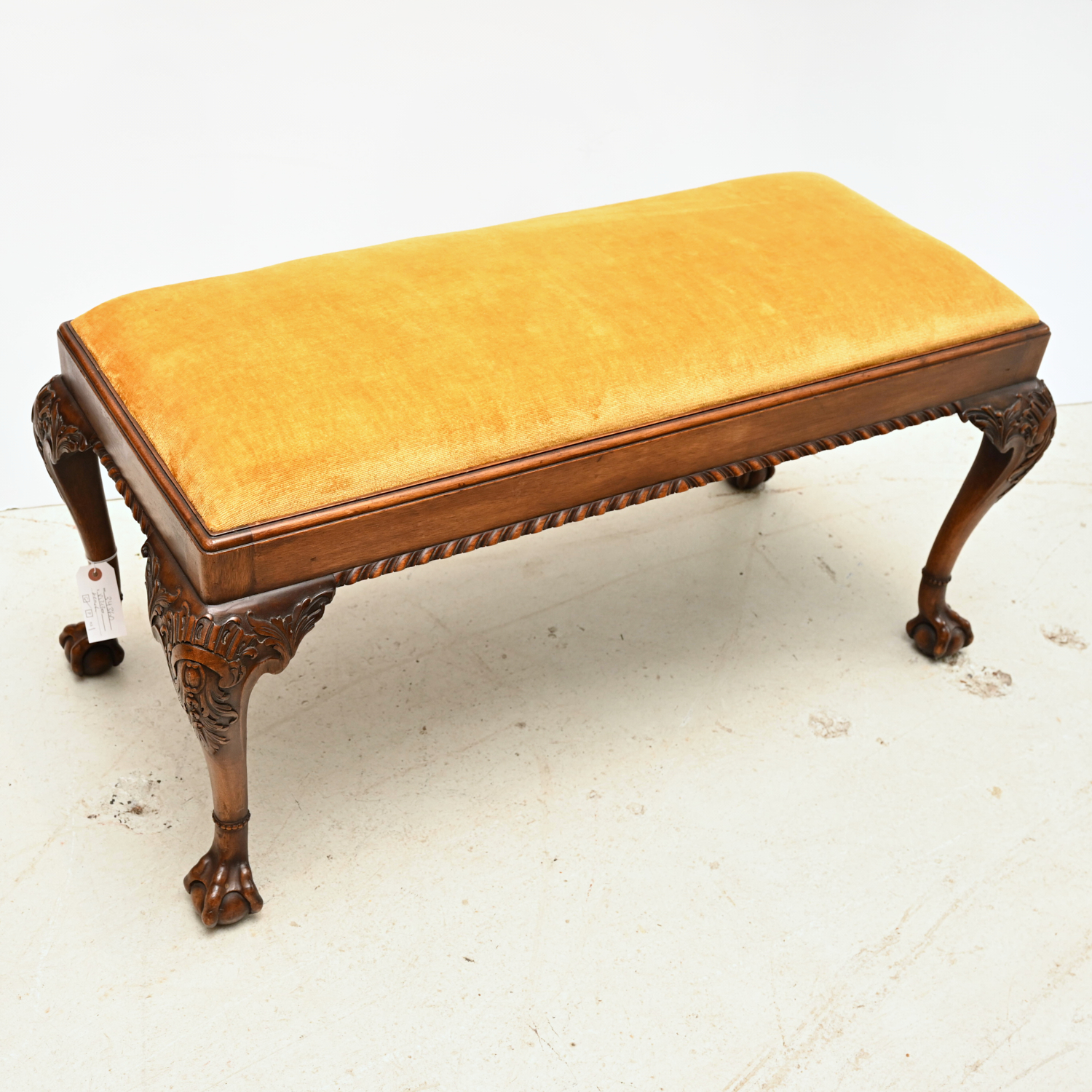 CHIPPENDALE STYLE UPHOLSTERED BENCH