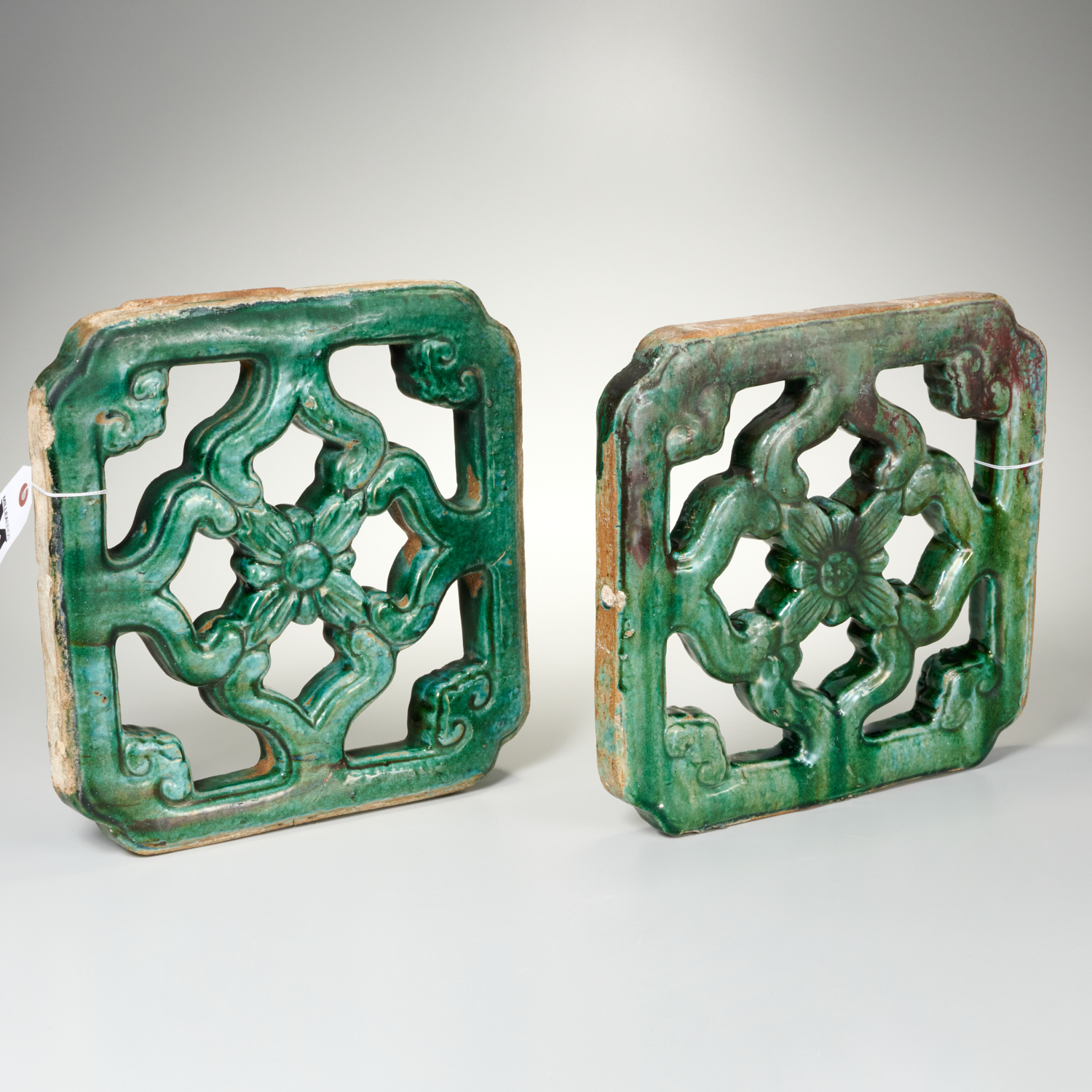 PAIR CHINESE GREEN GLAZED ARCHITECTURAL 2ce2d2