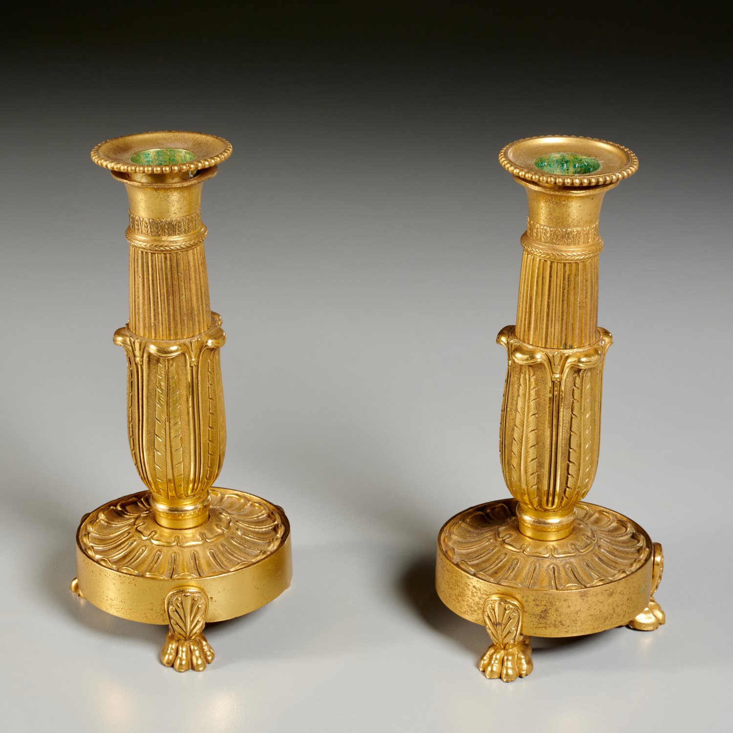 PAIR LOUIS XVI GILT BRONZE CANDLESTICKS 2ce30e