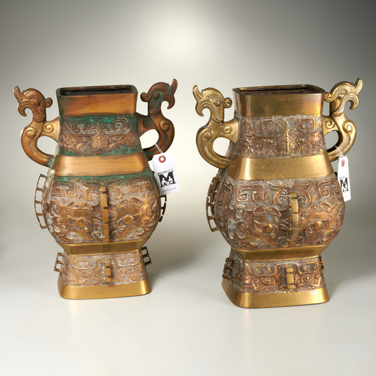 PAIR CHINESE ARCHAIC STYLE BRONZE