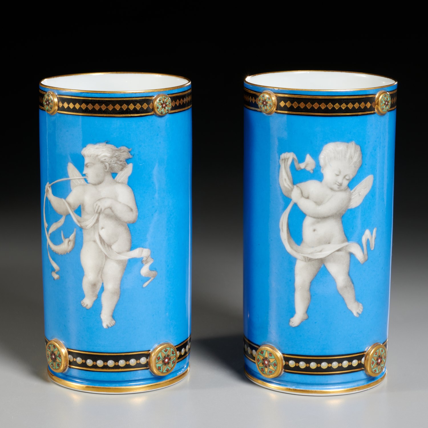 PAIR VIENNA PORCELAIN STYLE CYLINDRICAL