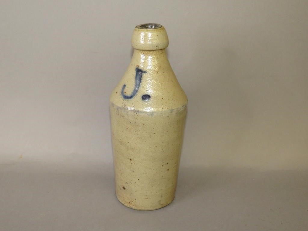 COBALT DECORATED STONEWARE BOTTLEca.